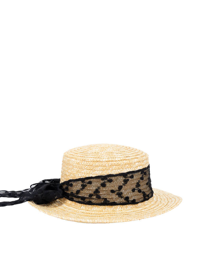 Chapeau en paille à ruban en dentelle